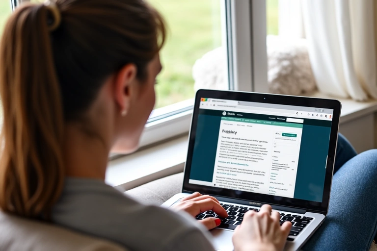 Woman reading blog on laptop, symbolizing user experience
